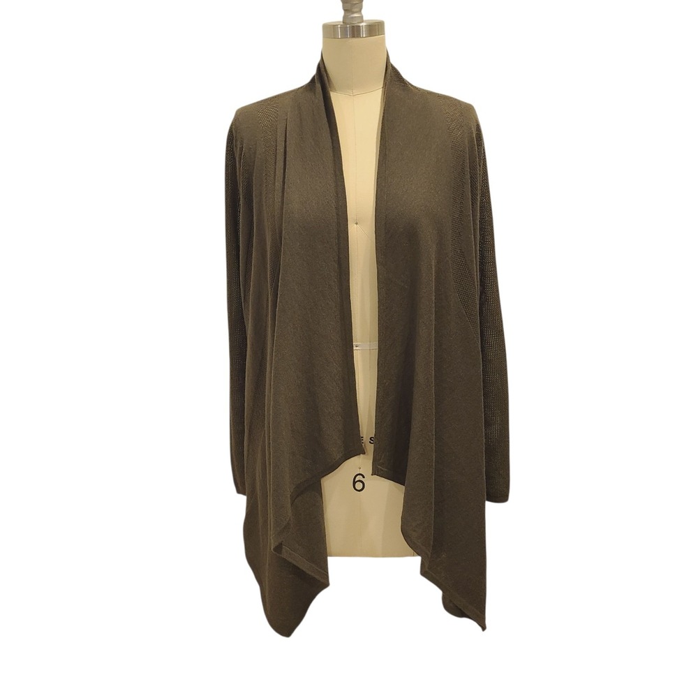 Neiman Marcus Womens Cashmere Waterfall Open Front Cardigan‎ Size S Olive Green